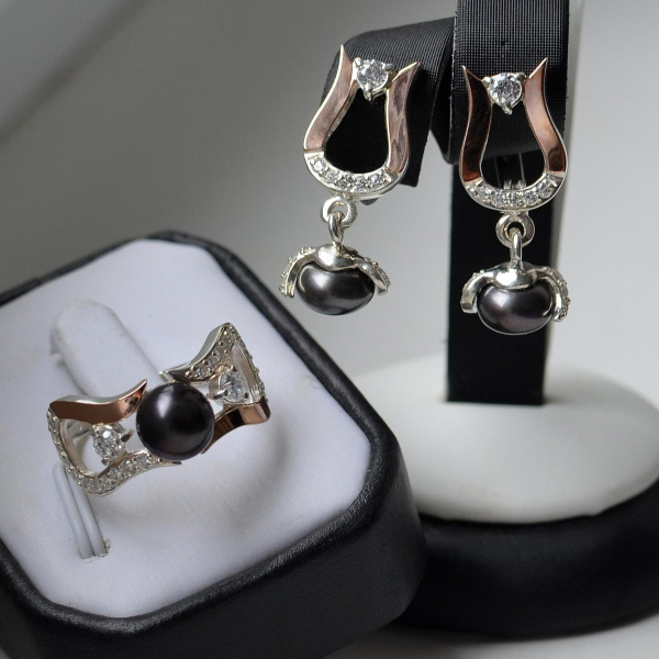 Срібний комплект з пластинами із золота