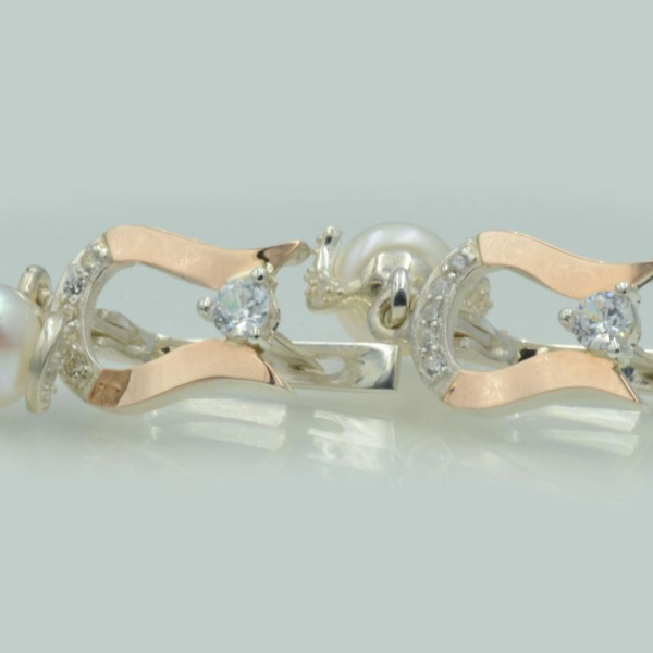 Срібні сережки з накладками з золота