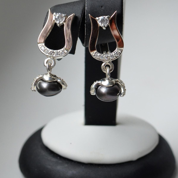 Срібні сережки з накладками з золота