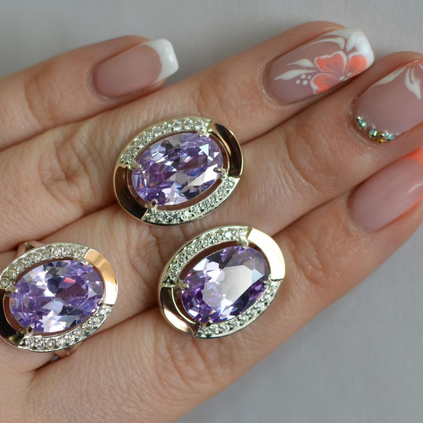 Срібний гарнітур зі вставками з золота