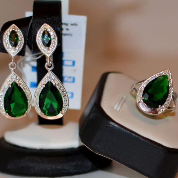 Срібний набір з напайками з золота