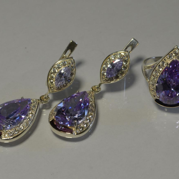 Срібний набір з напайками з золота