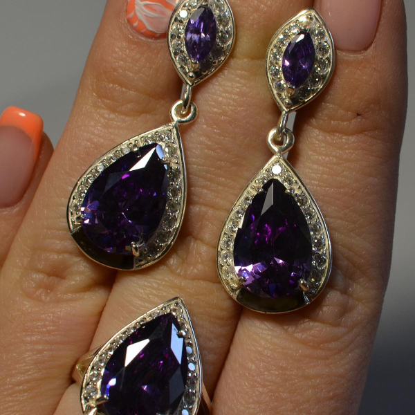 Срібний набір з напайками з золота