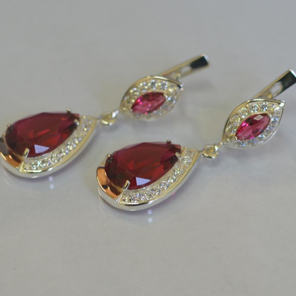 Срібні сережки з накладками з золота