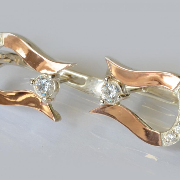 Срібні сережки з пластинами із золота