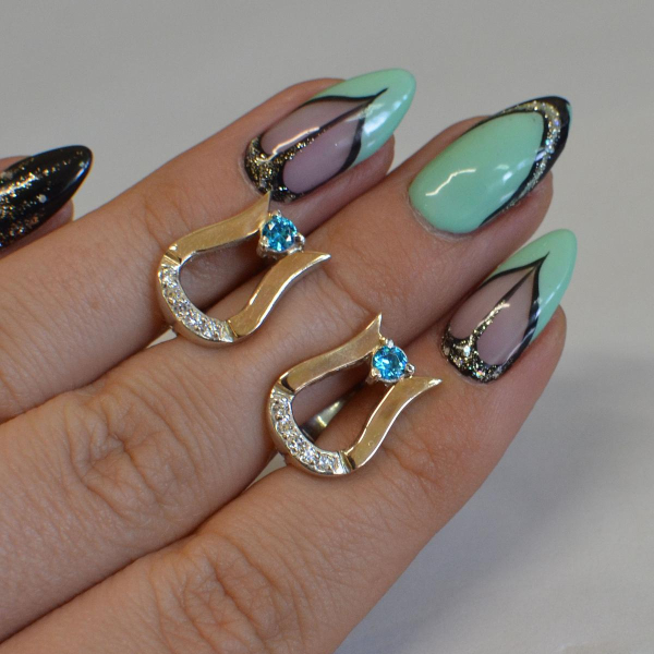 Срібні сережки з пластинами із золота