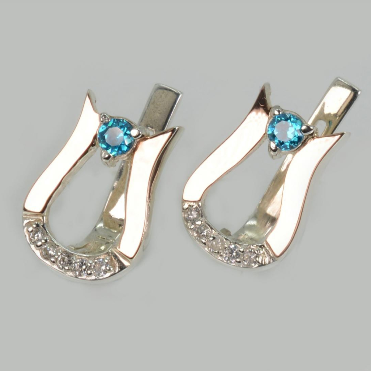 Срібні сережки з пластинами із золота