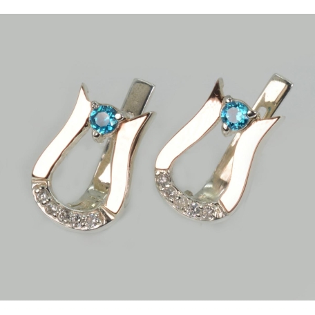 Серебряные серьги  с пластинами из золота