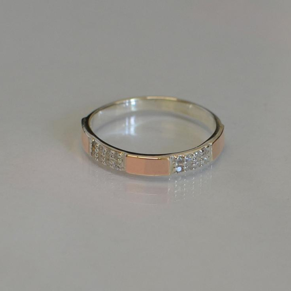 Срібна каблучка з пластинами із золота