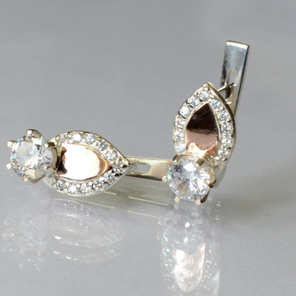 Срібні сережки з золотими вставками