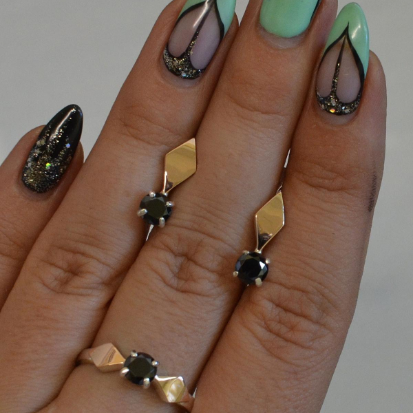 Срібний набір з пластинами із золота