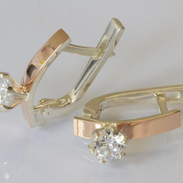 Срібні сережки з пластинами із золота