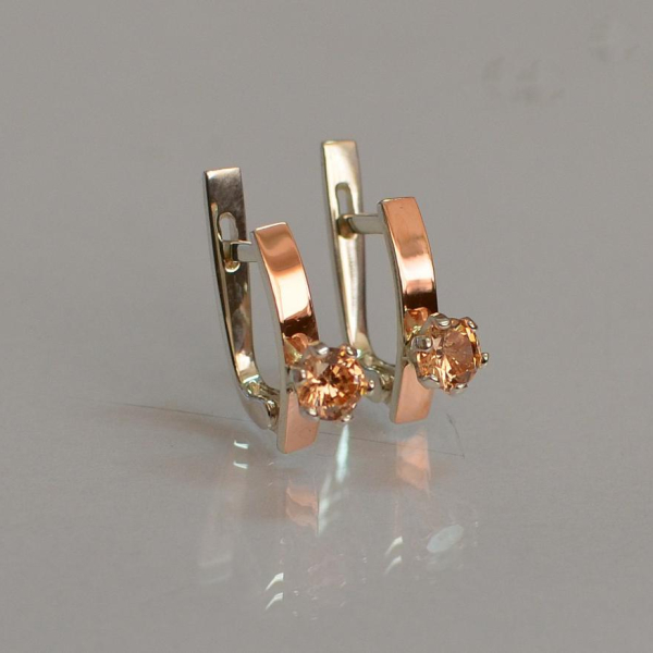 Срібні сережки з пластинами із золота