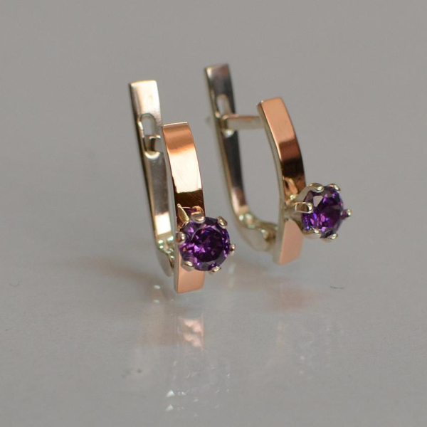 Срібні сережки з пластинами із золота