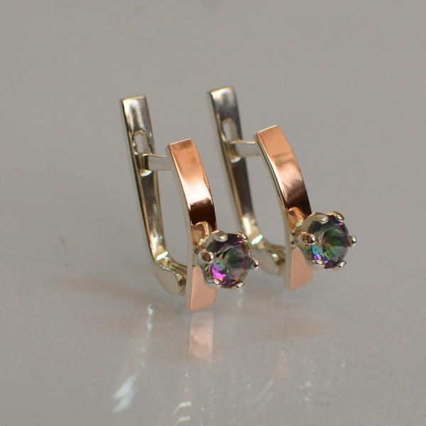 Срібні сережки з пластинами із золота