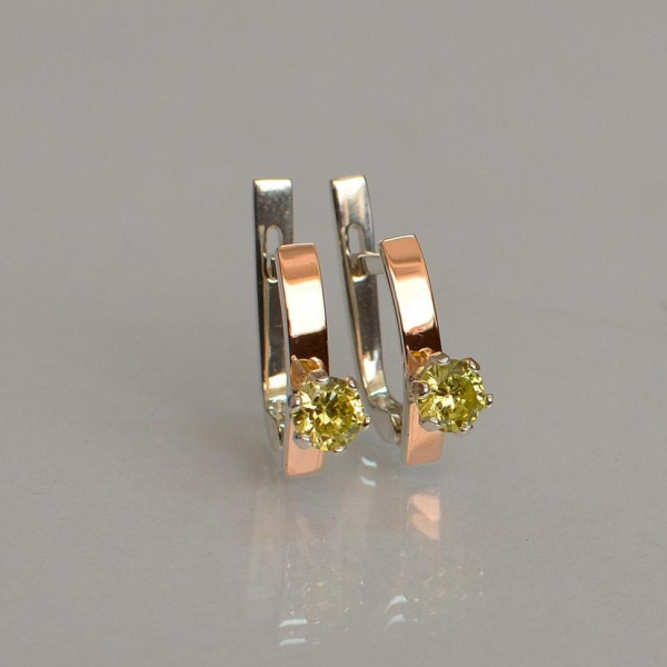 Срібні сережки з пластинами із золота