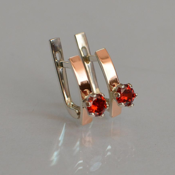 Срібні сережки з пластинами із золота