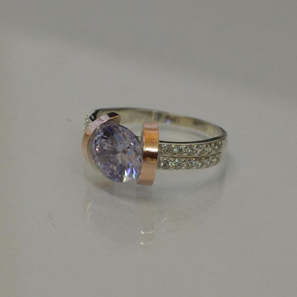 Срібна каблучка  зі вставками з золота