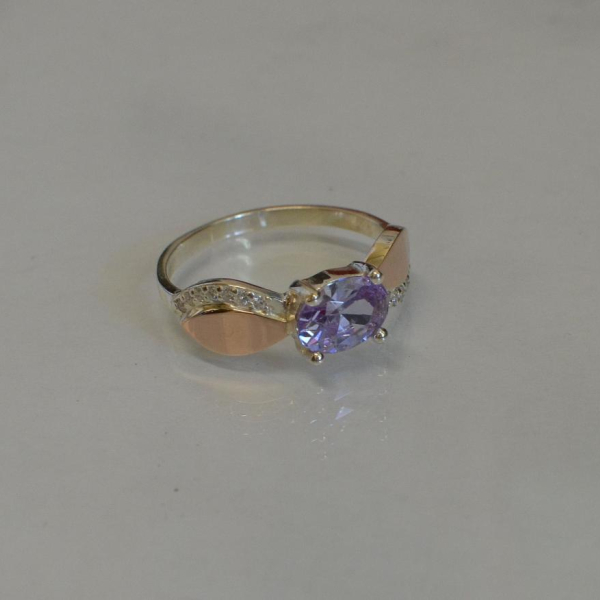 Срібна каблучка з пластинами із золота