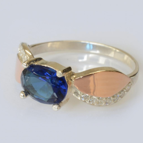 Срібна каблучка з пластинами із золота