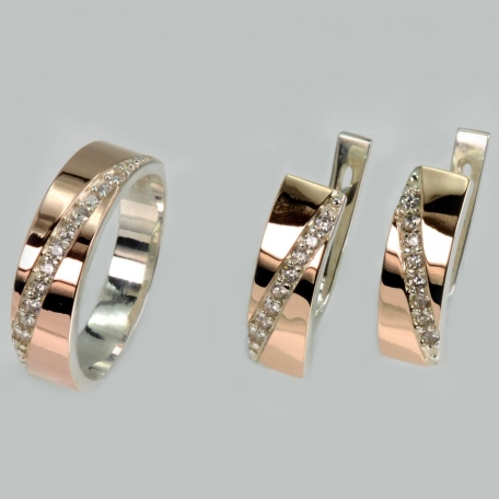 Срібний комплект із золотими вставками