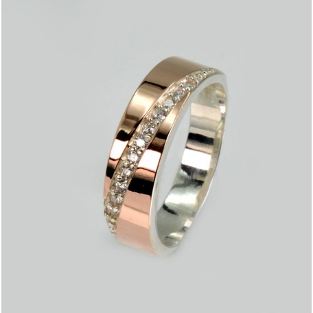 Серебряное кольцо  с пластинами из золота