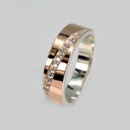 Срібна каблучка з пластинами із золота