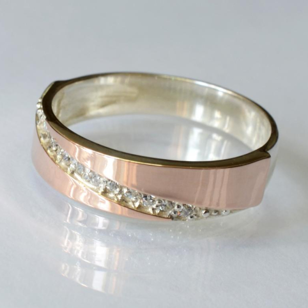 Срібна каблучка з пластинами із золота