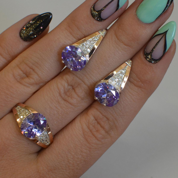 Срібний набір зі вставками з золота