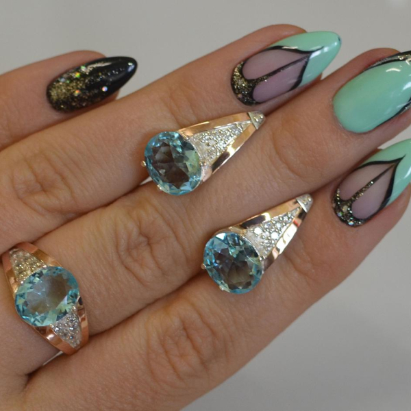 Срібний набір зі вставками з золота