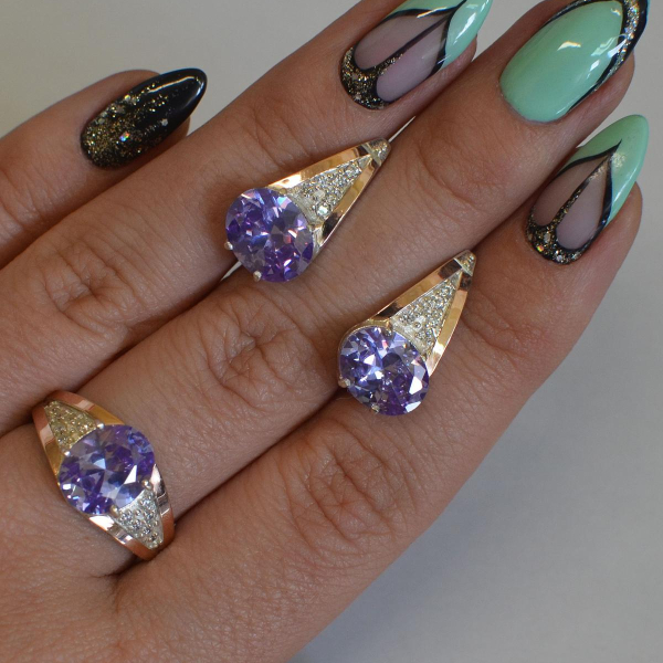 Срібний набір зі вставками з золота