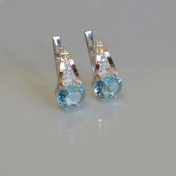 Срібні сережки з пластинами із золота