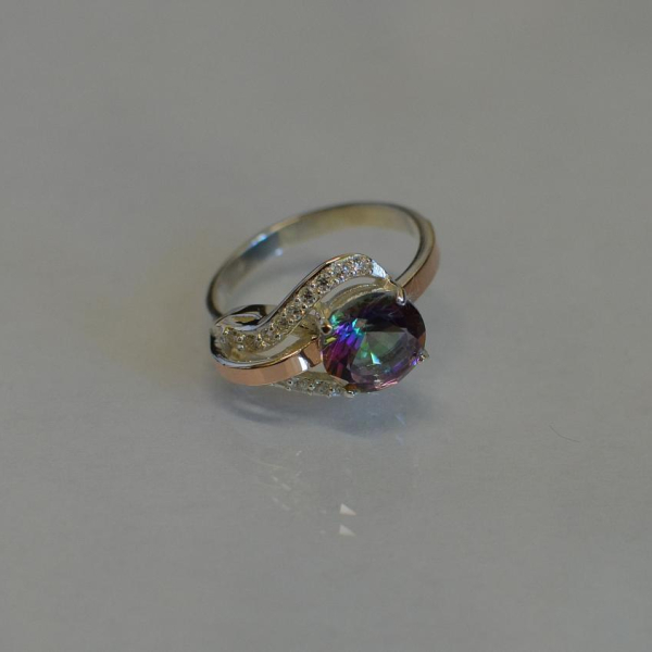 Срібна каблучка з накладками з золота