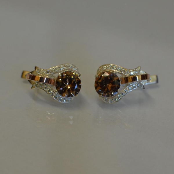 Срібні сережки з накладками з золота