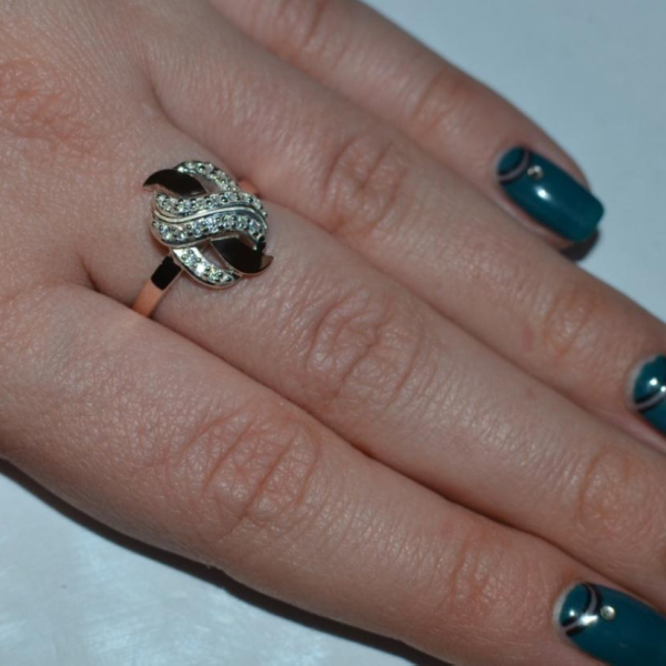 Срібна каблучка  с напайками из золота