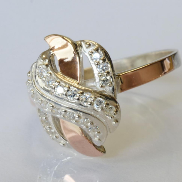 Срібна каблучка  с напайками из золота