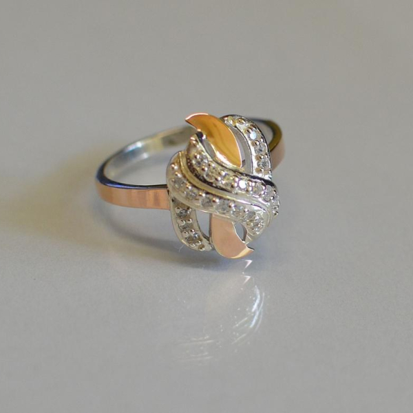 Срібна каблучка  с напайками из золота