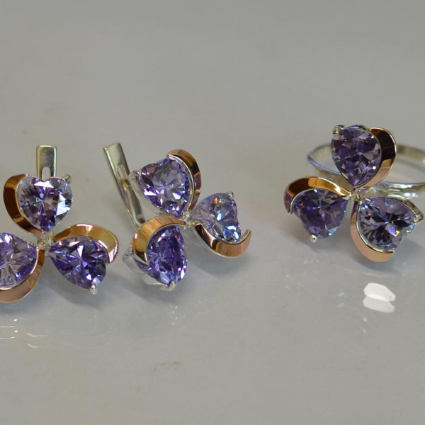 Срібний набір з накладками з золота