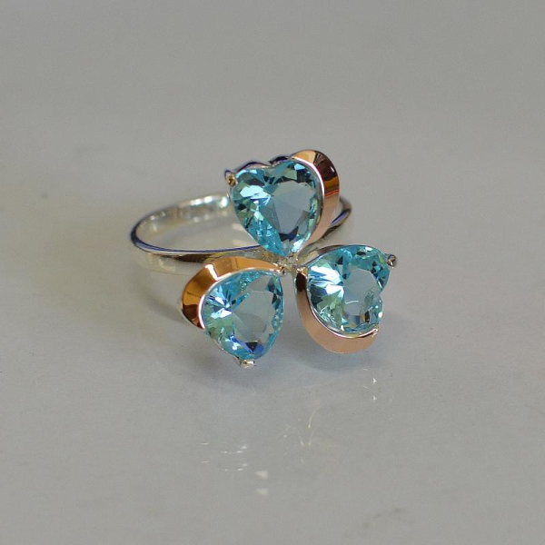 Срібна каблучка з пластинами із золота