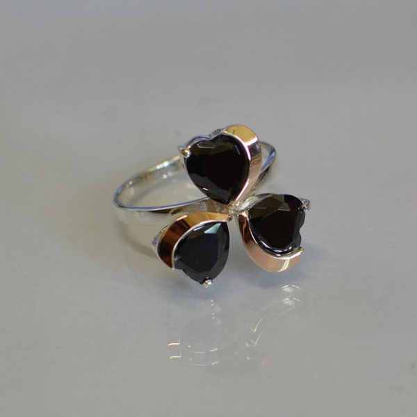 Срібна каблучка з пластинами із золота