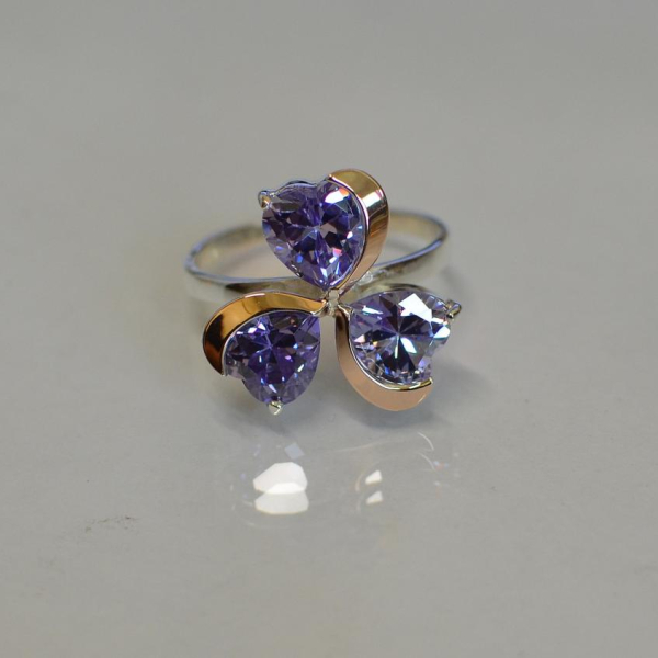 Срібна каблучка з пластинами із золота