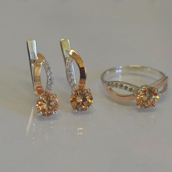 Срібний комплект зі вставками з золота