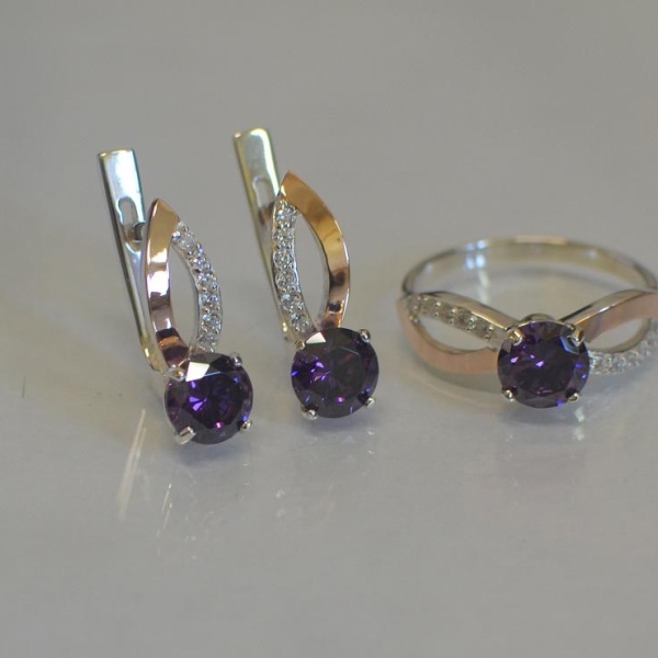 Срібний комплект зі вставками з золота