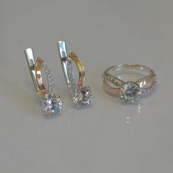 Срібний комплект зі вставками з золота