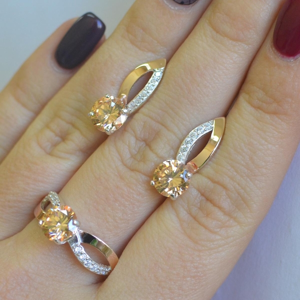 Срібний комплект зі вставками з золота