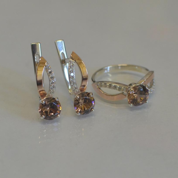 Срібний комплект зі вставками з золота