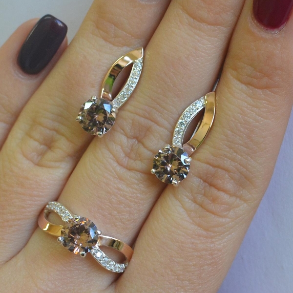 Срібний комплект зі вставками з золота