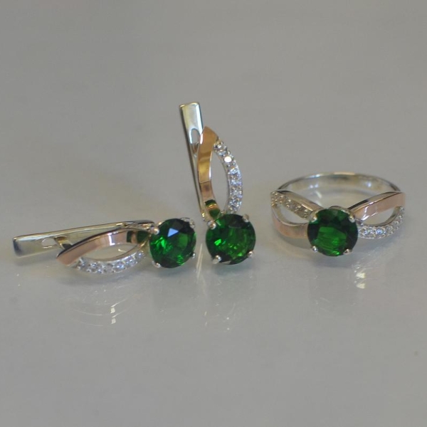 Срібний комплект зі вставками з золота