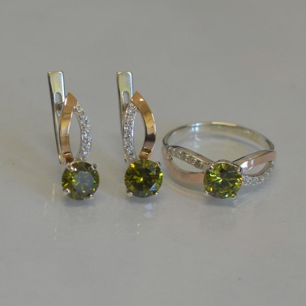 Срібний комплект зі вставками з золота