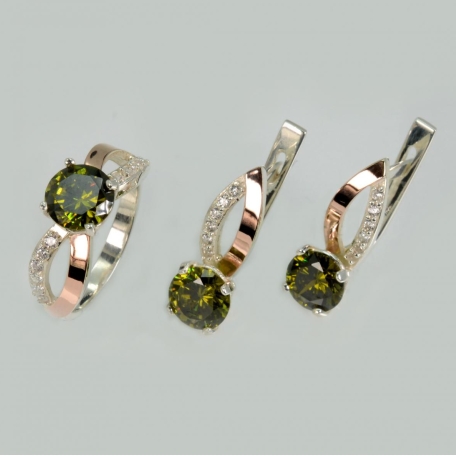 Срібний комплект зі вставками з золота